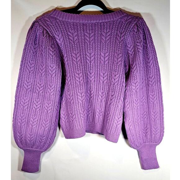 Fate Cable Knit Sweater, Puff Sleeve Wool Blend Womens Sz L, NEW - Picture 2 of 7